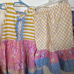Eleanor Rose Striped and Floral Dress with Matching Pants (Yellow/Pink)